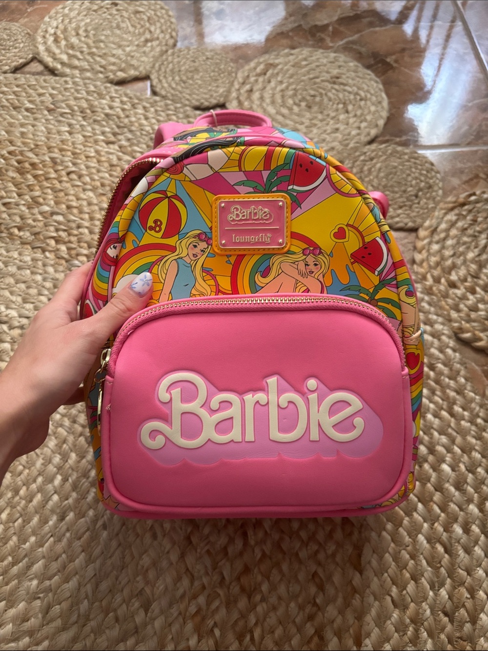 Loungefly Barbie Pink Multi Retro Rainbow Mini Backpack
